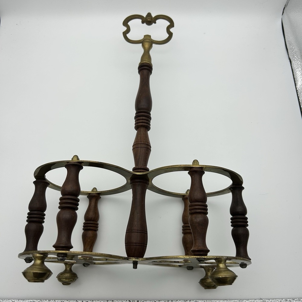 VTG brass and wood champagne wine‎ holder double